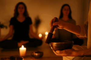 Singing bowl used to support meditation focus