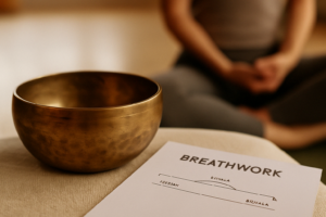 Singing bowl used during breathwork exercise