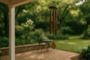 Wind chime gently moving on a peaceful patio